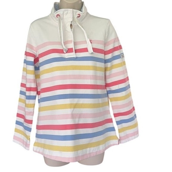 Joules Tops - Joules Saunton Striped Funnel Neck Sweatshirt Womens 10 Pink Blue Yellow White